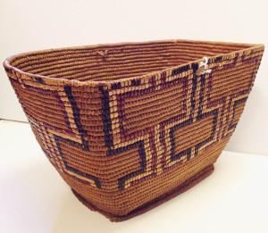Coast Salish Basket made of cedar bark and roots. From the collection of First Nations and Bowen Island.